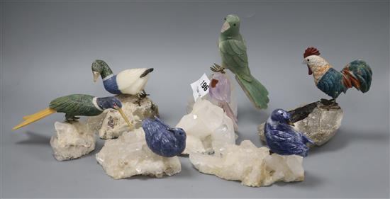 A collection of quartz and hardstone models of exotic birds